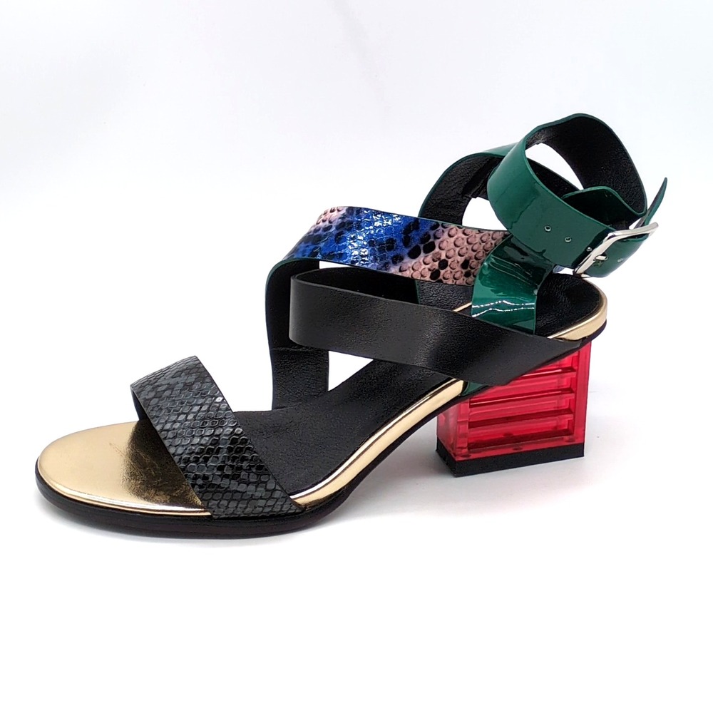 JadyRose Shoes Womens Multicolor 9.5 Ankle Wrap Sandal Leather Snakeskin NEW